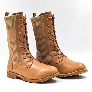 Journee Collection Women Tru Comfort Beige Vegan Leather Combat Boots size 12